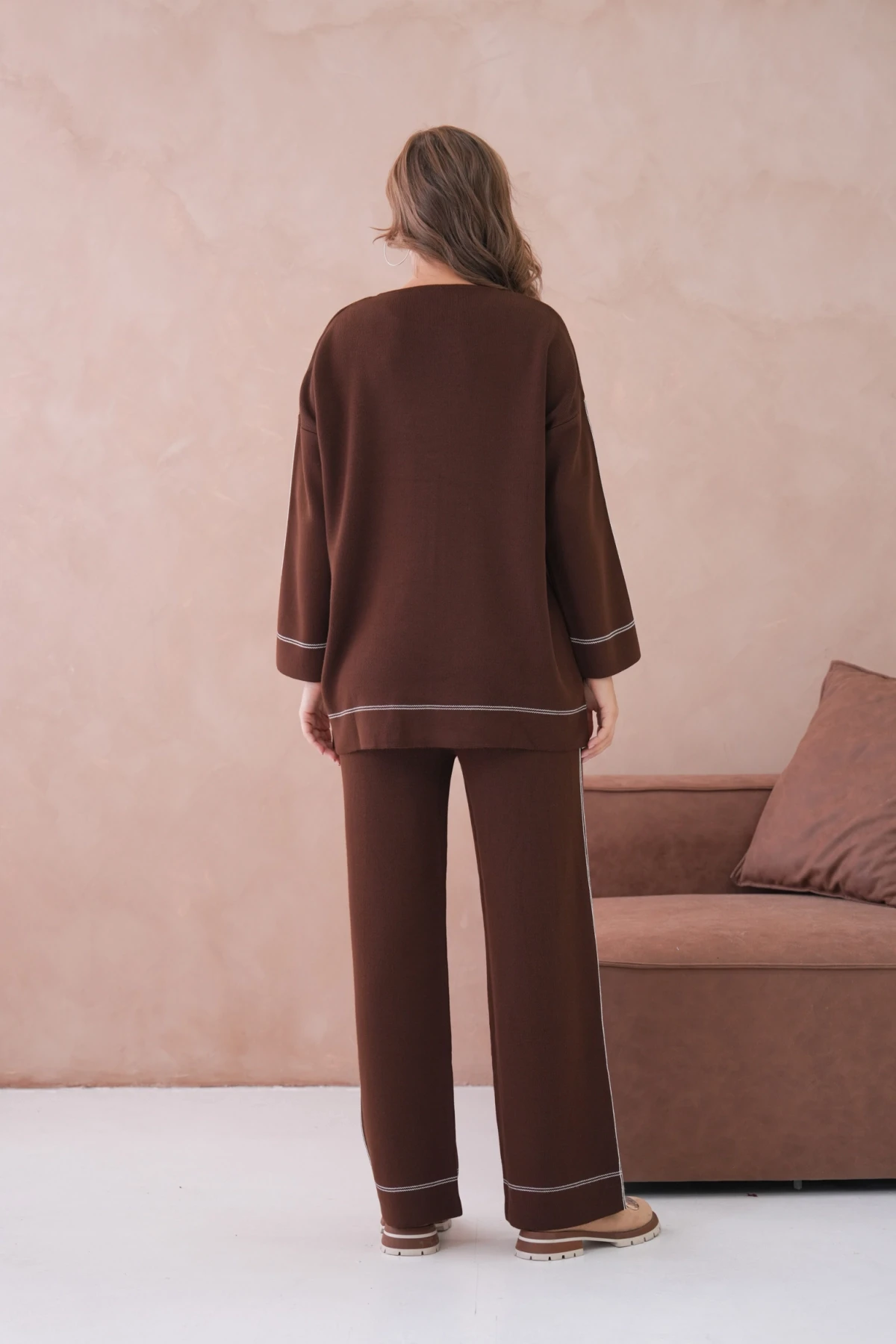 Kadın Geniş Yaka Kazak Pantolon İkili Triko Takım