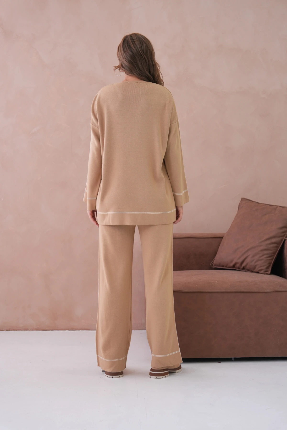 Kadın Geniş Yaka Kazak Pantolon İkili Triko Takım