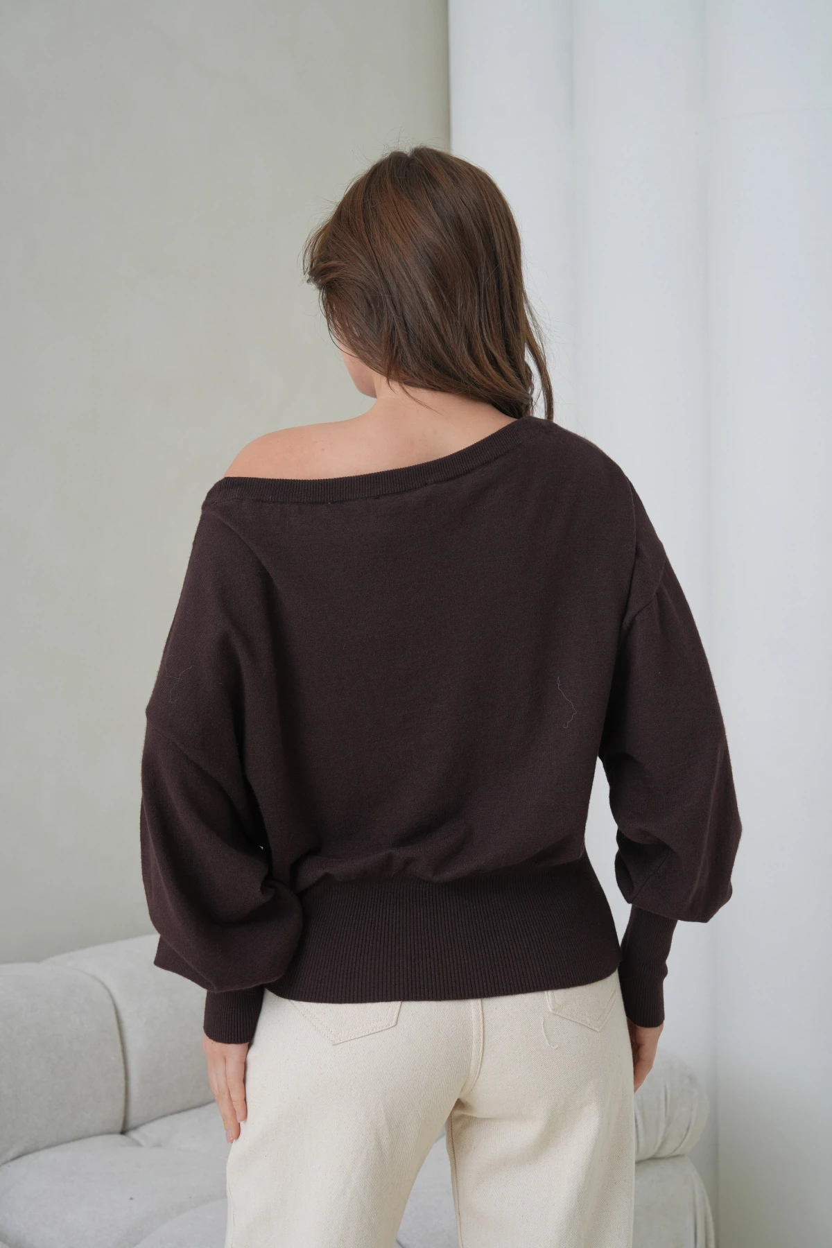 kadın geniş yaka koll detay trko kazak