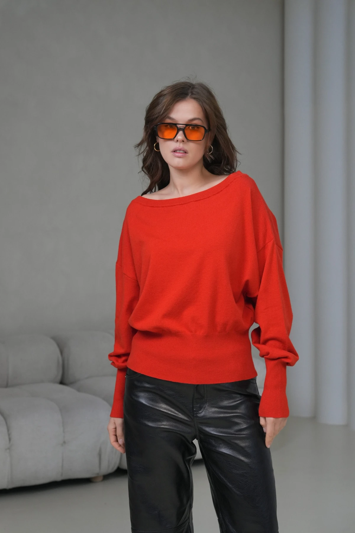 kadın geniş yaka koll detay trko kazak