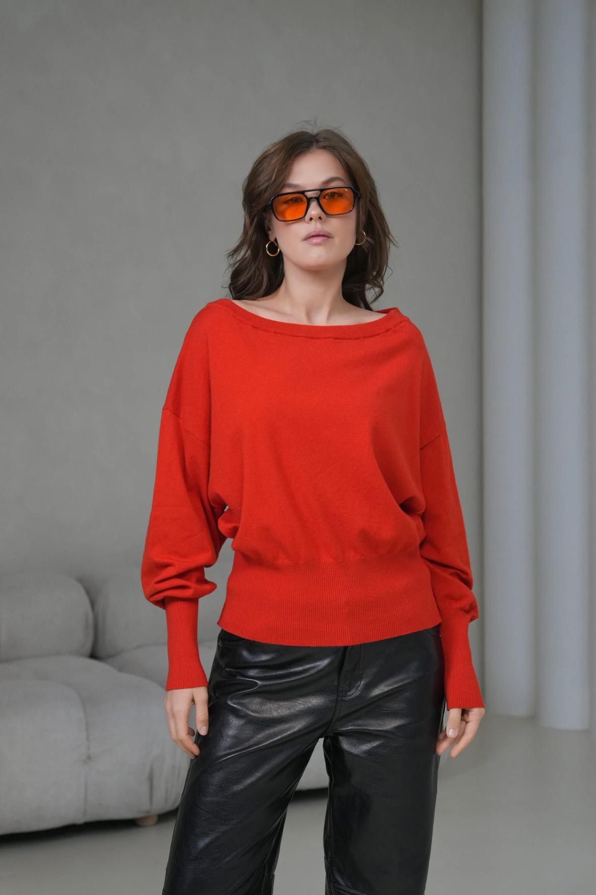 kadın geniş yaka koll detay trko kazak