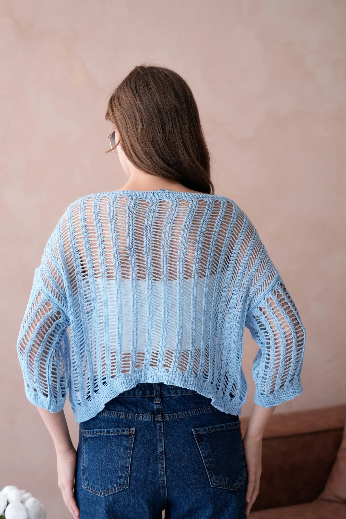 Kadın Kayık Yaka Örgü Detay Ajurlu Triko Kazak 8277Sw