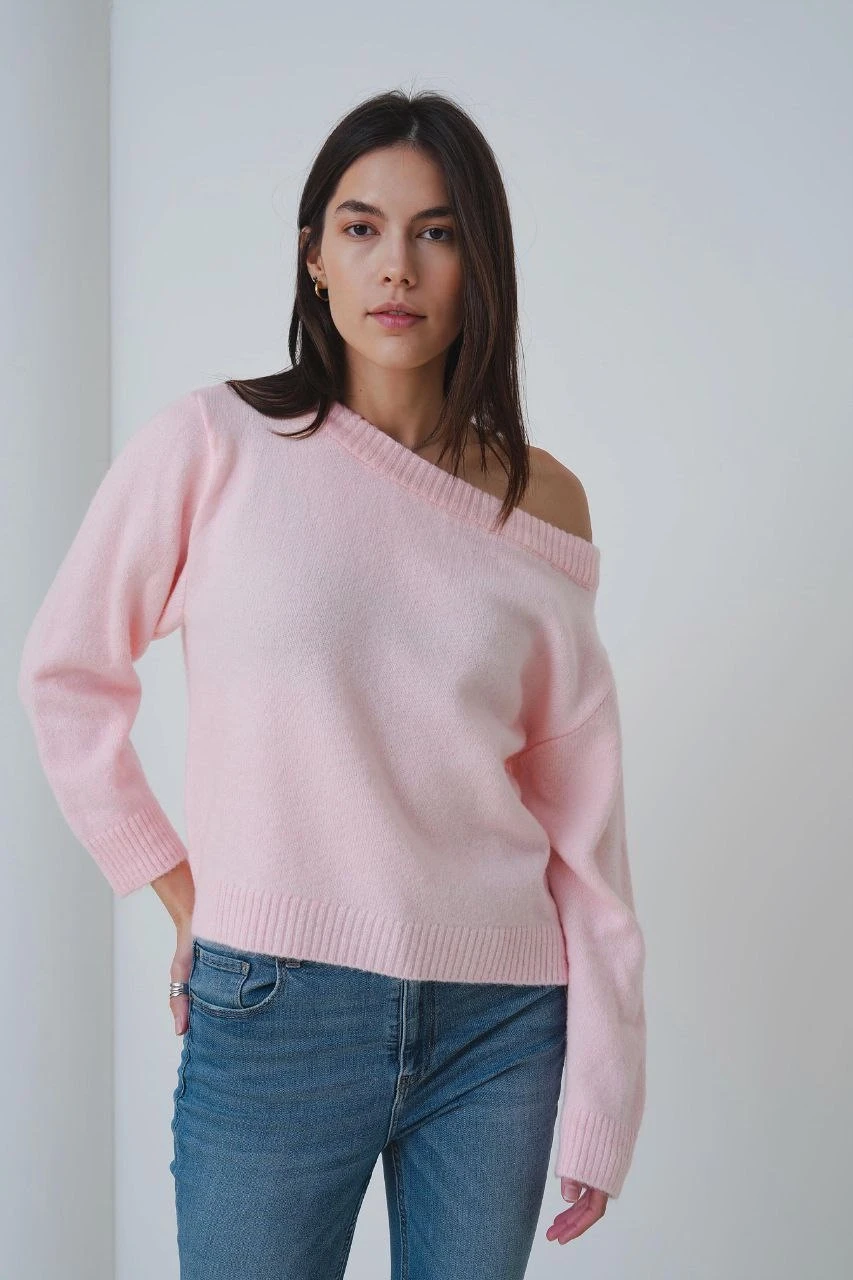 Kadın Kayık Yaka Yumuşak Dokulu Triko Kazak 8703Sw