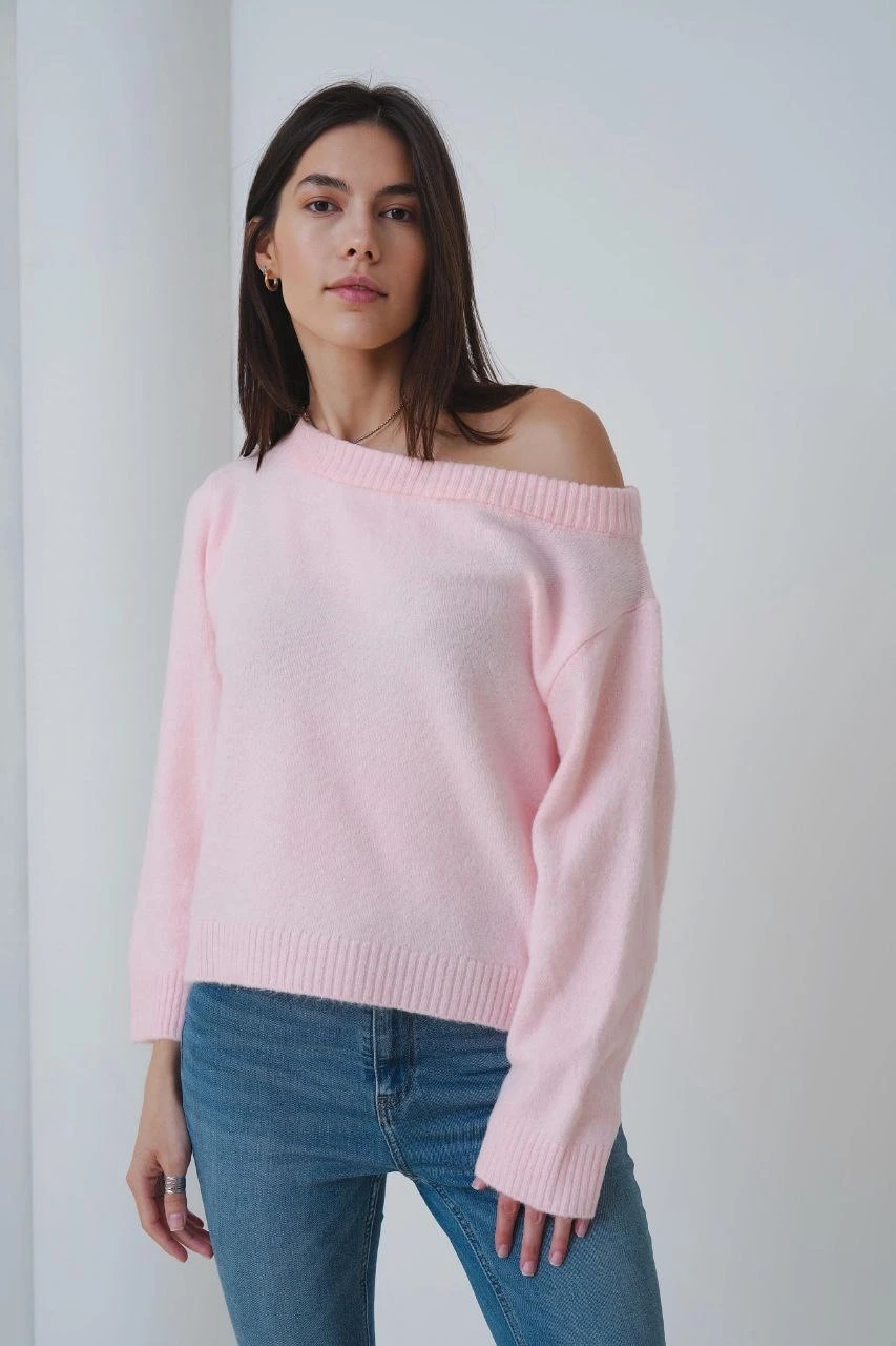 Kadın Kayık Yaka Yumuşak Dokulu Triko Kazak 8703Sw