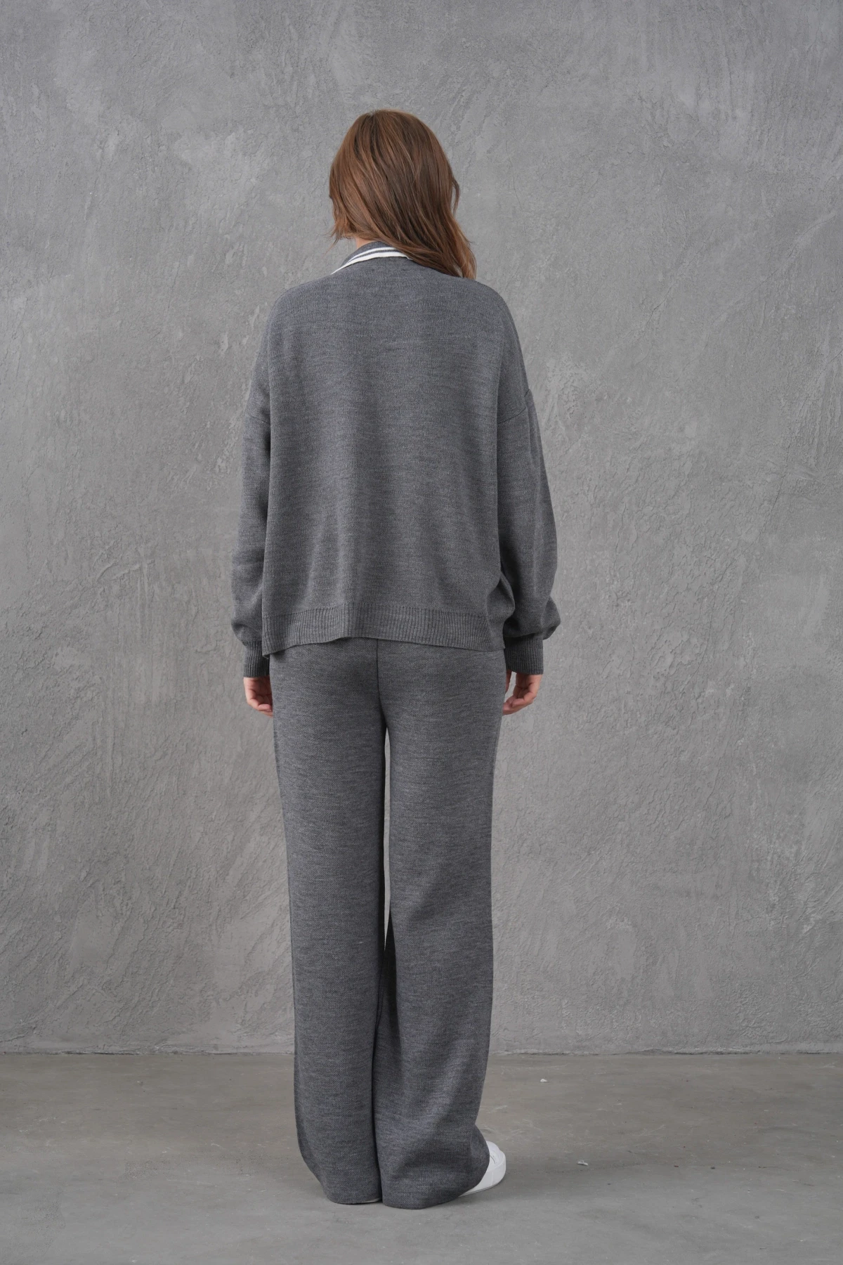 Kadın Polo Yaka Düğme Detay Kazak Pantolon İkili Triko Takım