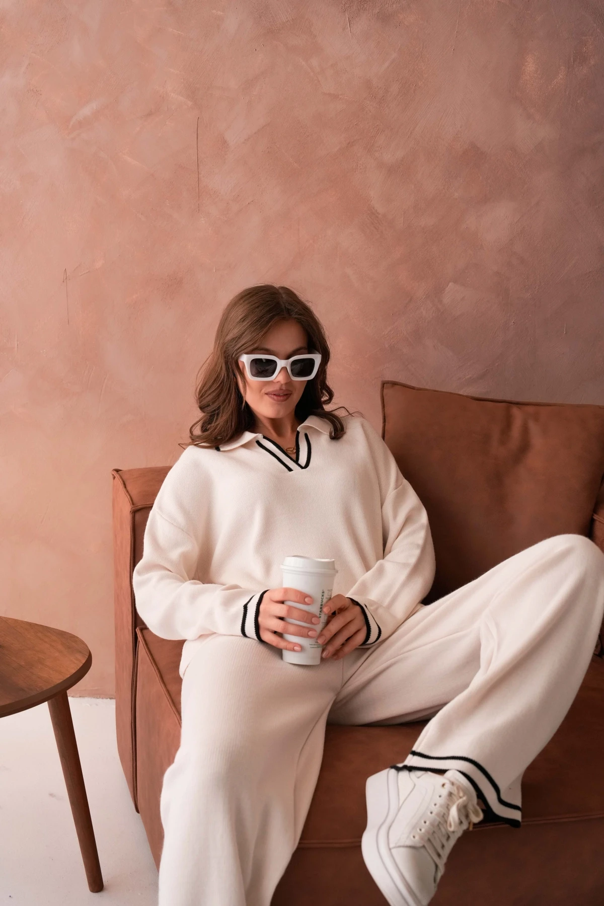 Kadın Polo Yaka Düşük Kol Kazak Pantolo İkili Triko Takım