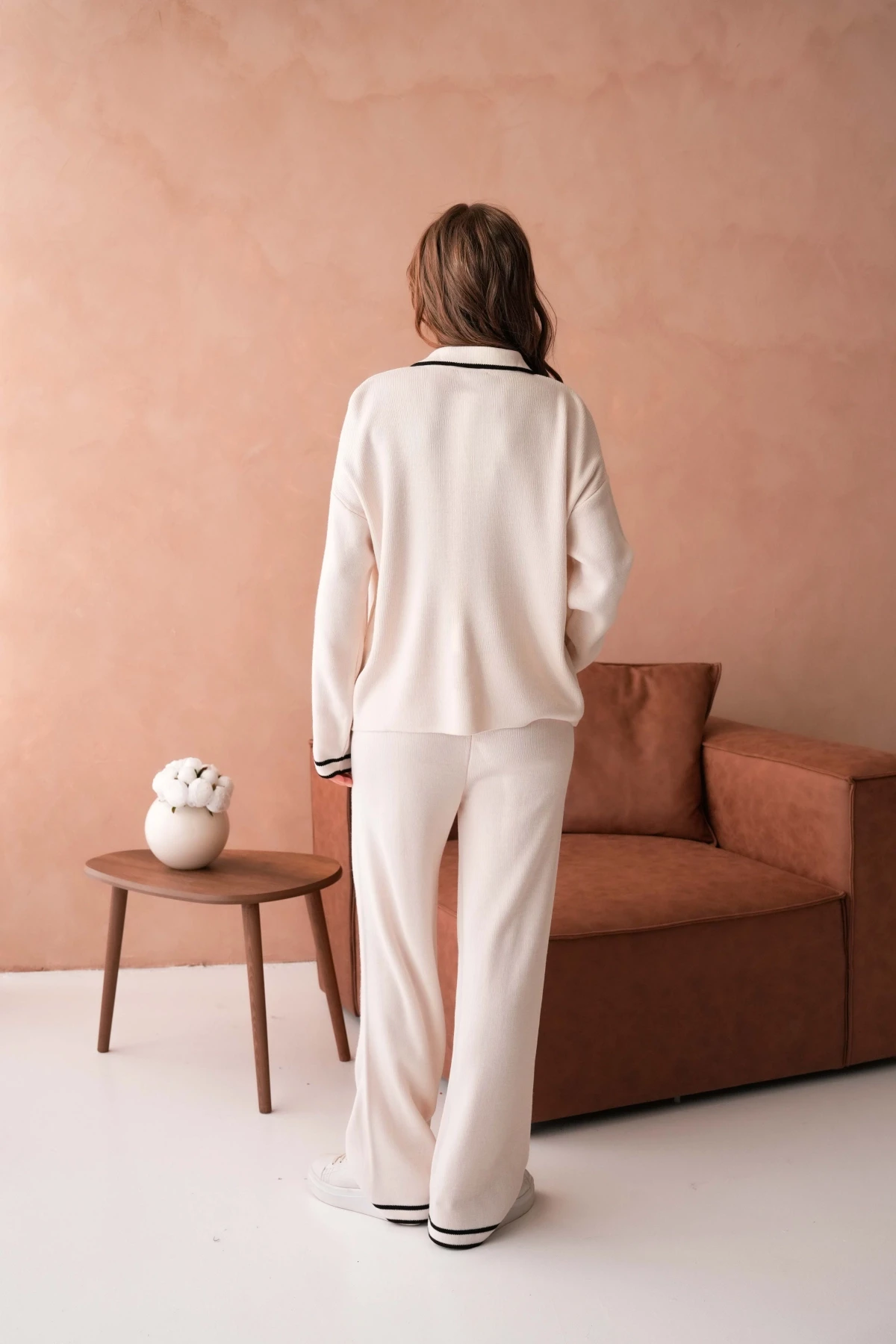 Kadın Polo Yaka Düşük Kol Kazak Pantolo İkili Triko Takım