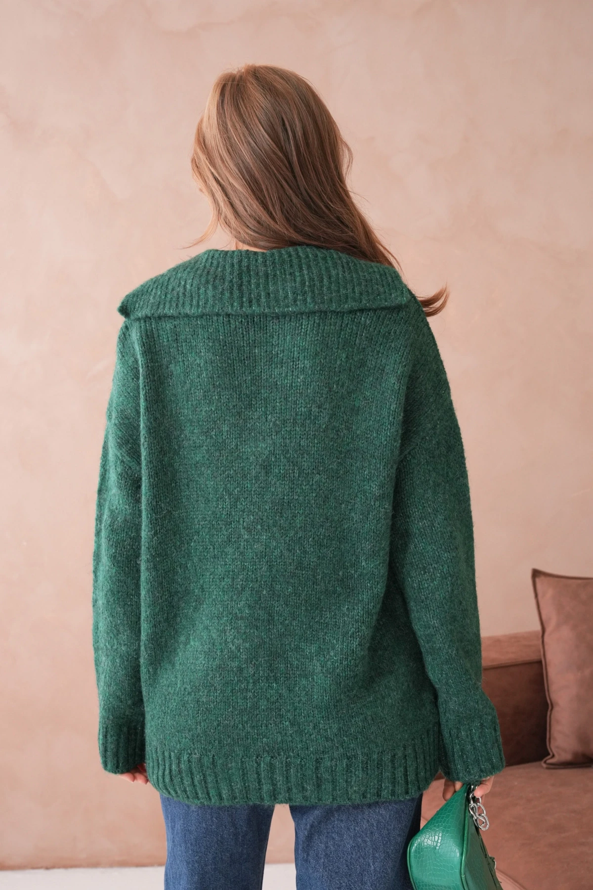 Kadın Polo Yaka Yumuşak Dokulu Oversize Triko Kazak