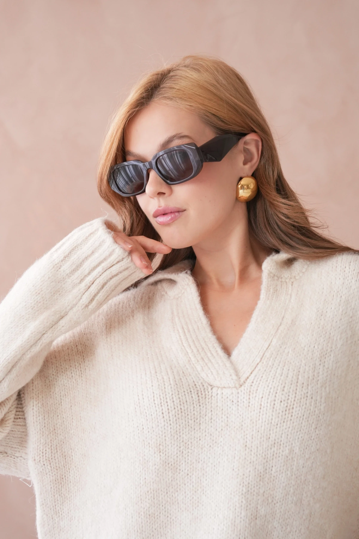 Kadın Polo Yaka Yumuşak Dokulu Oversize Triko Kazak