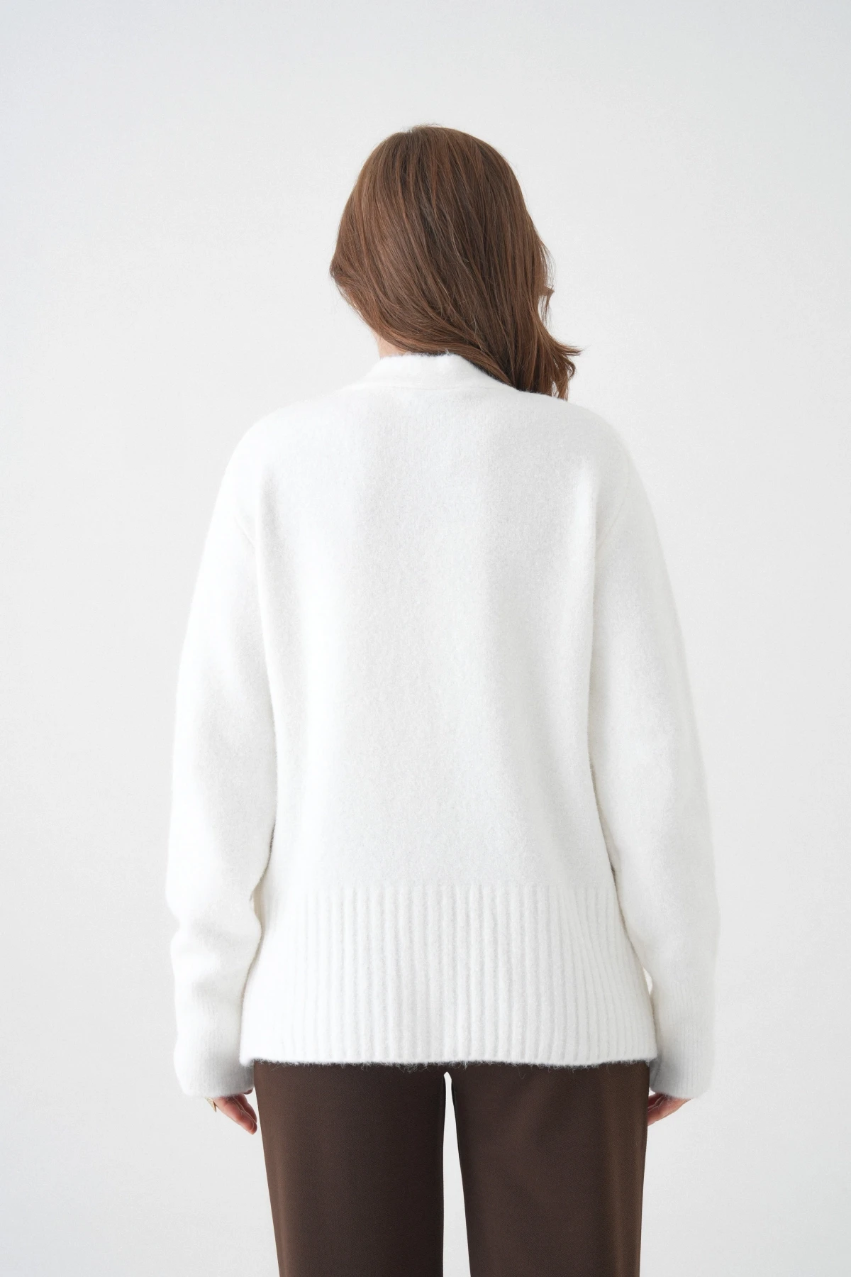 Kadın V Yaka Düğme Kapama Yün Karışımlı Şardonlu Oversize Triko Hırka 8641Sw