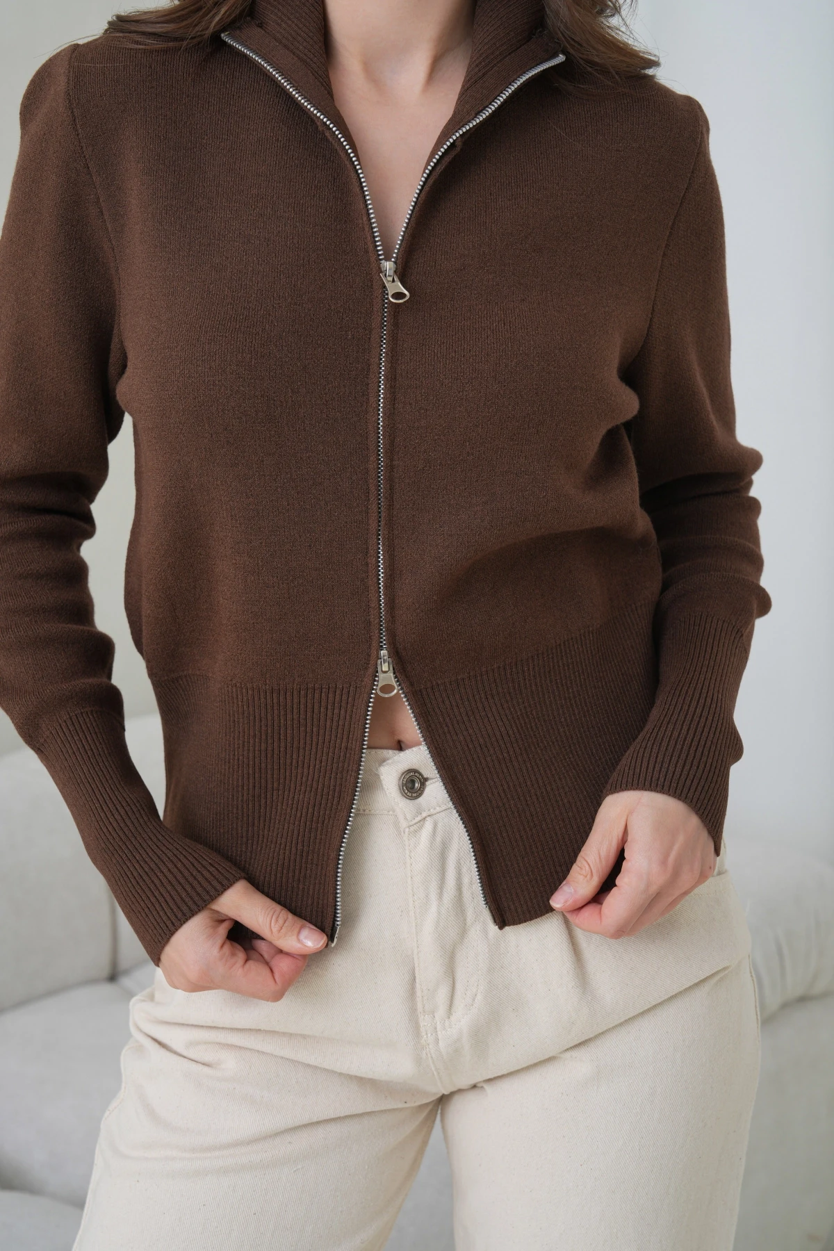 Kadın Yarım Balıkçı Fermuar Kapama Premium İplik  Yumuşak Dokulu Triko Kazak