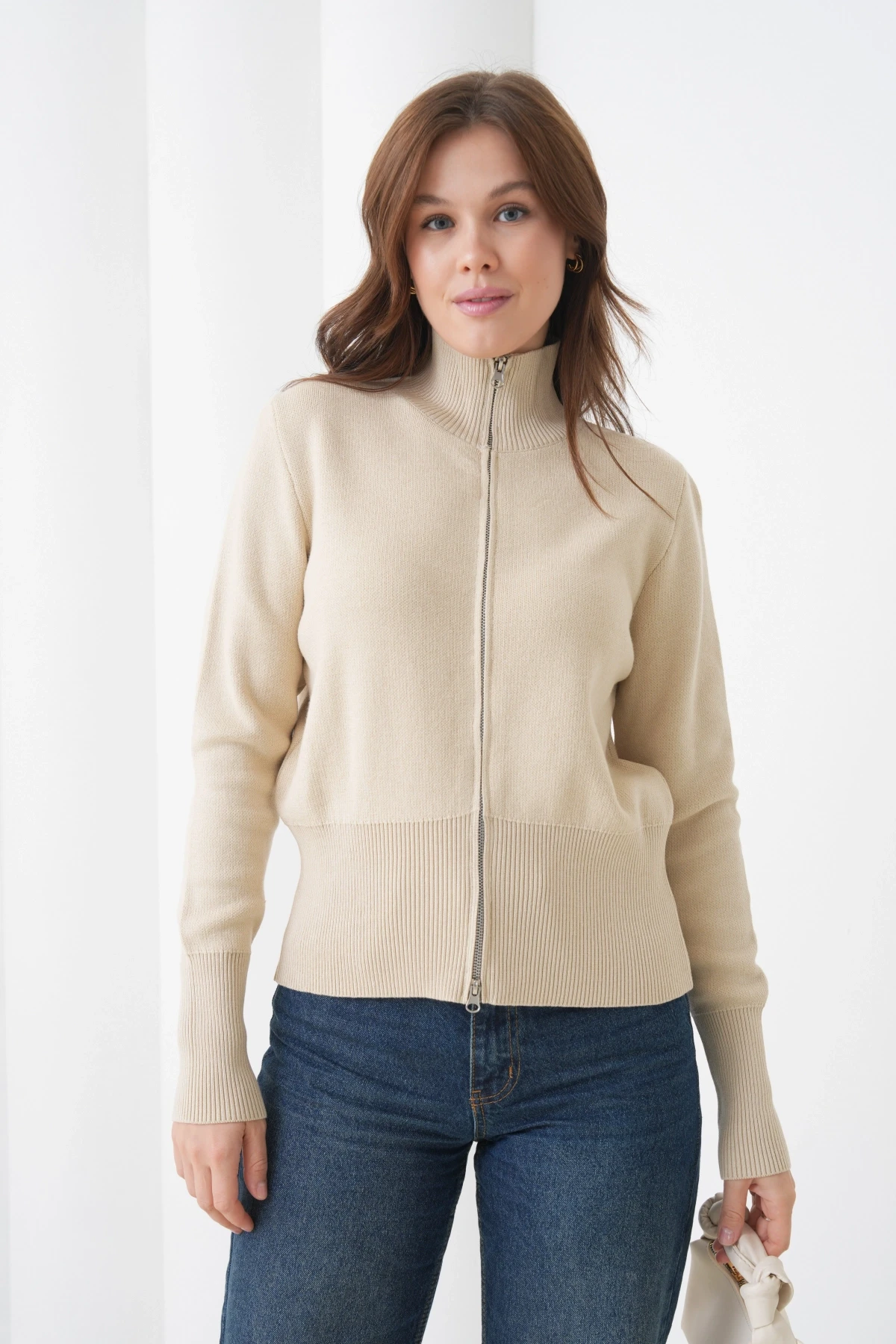 Kadın Yarım Balıkçı Fermuar Kapama Premium İplik  Yumuşak Dokulu Triko Kazak