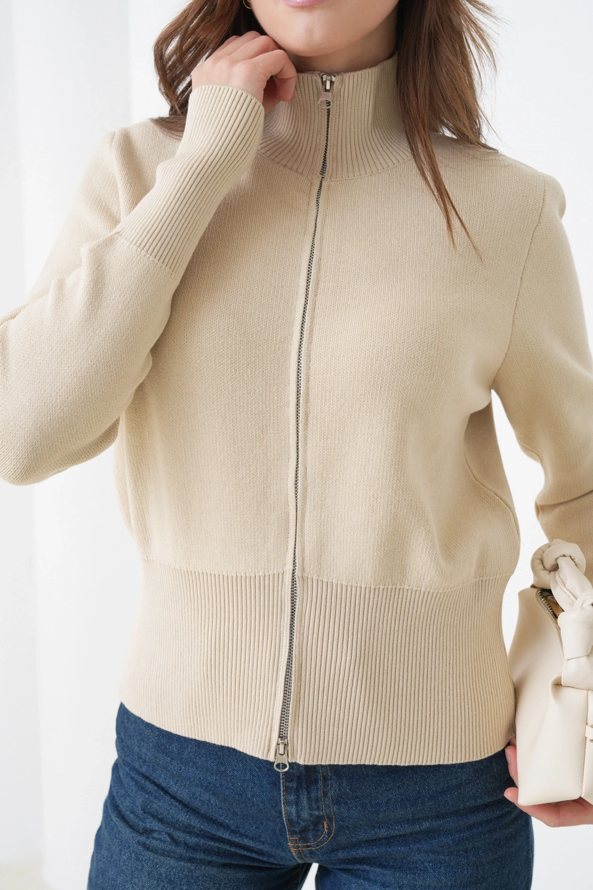 Kadın Yarım Balıkçı Fermuar Kapama Premium İplik  Yumuşak Dokulu Triko Kazak