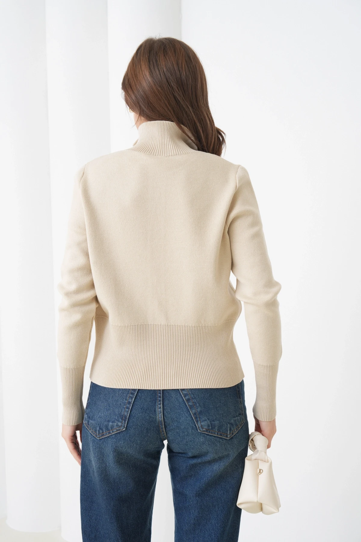 Kadın Yarım Balıkçı Fermuar Kapama Premium İplik  Yumuşak Dokulu Triko Kazak