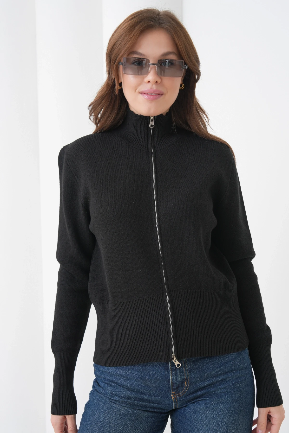 Kadın Yarım Balıkçı Fermuar Kapama Premium İplik  Yumuşak Dokulu Triko Kazak