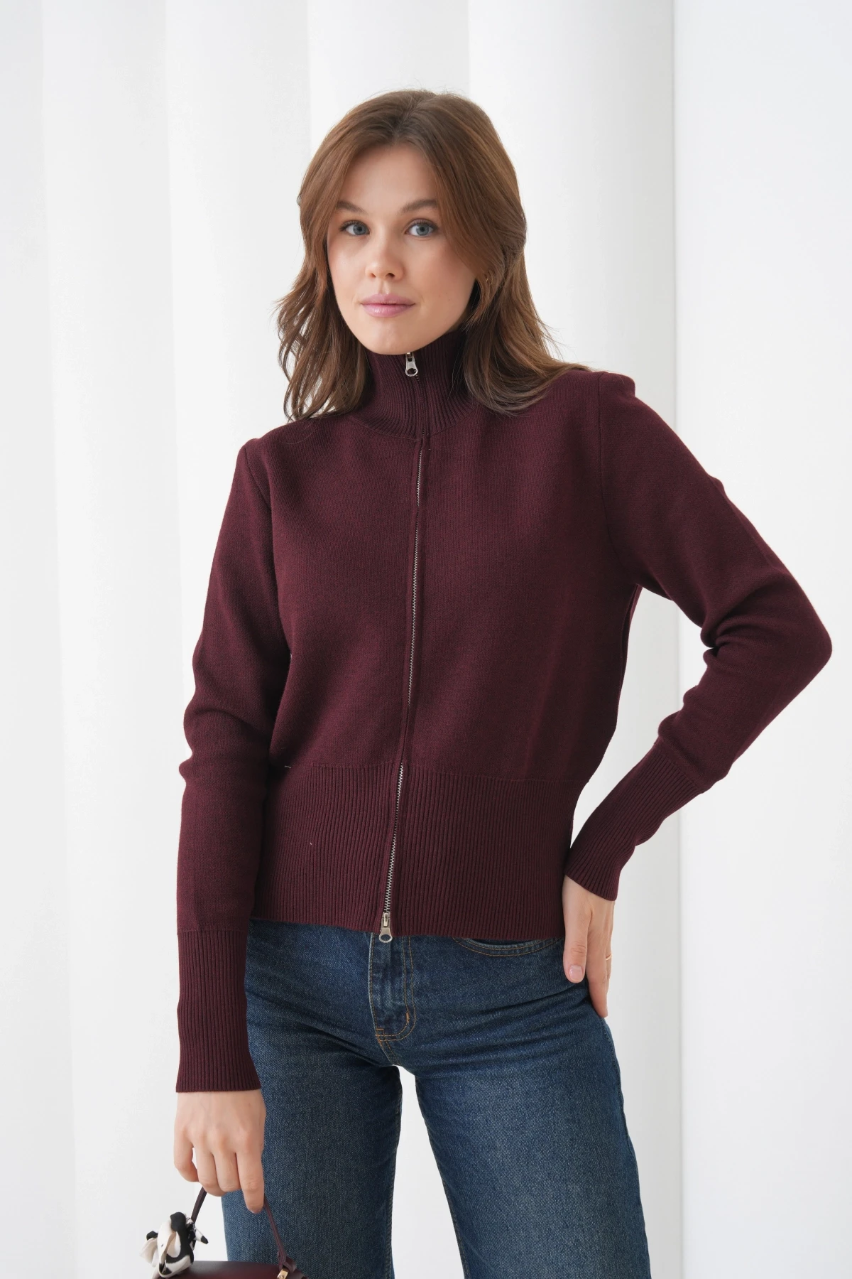 Kadın Yarım Balıkçı Fermuar Kapama Premium İplik  Yumuşak Dokulu Triko Kazak