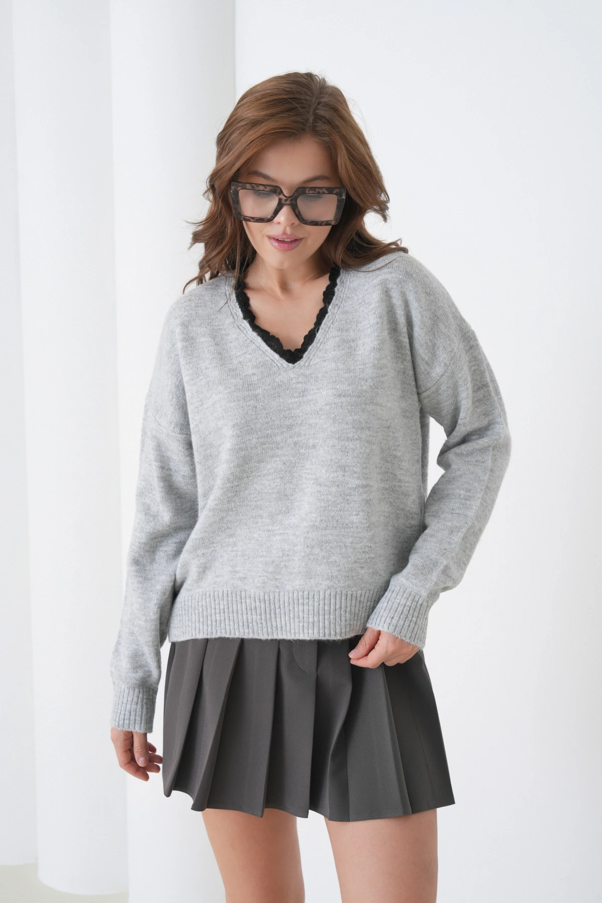 Kadınv Yak Adantel Detay Yumuşak Dokulu Triko Kazak