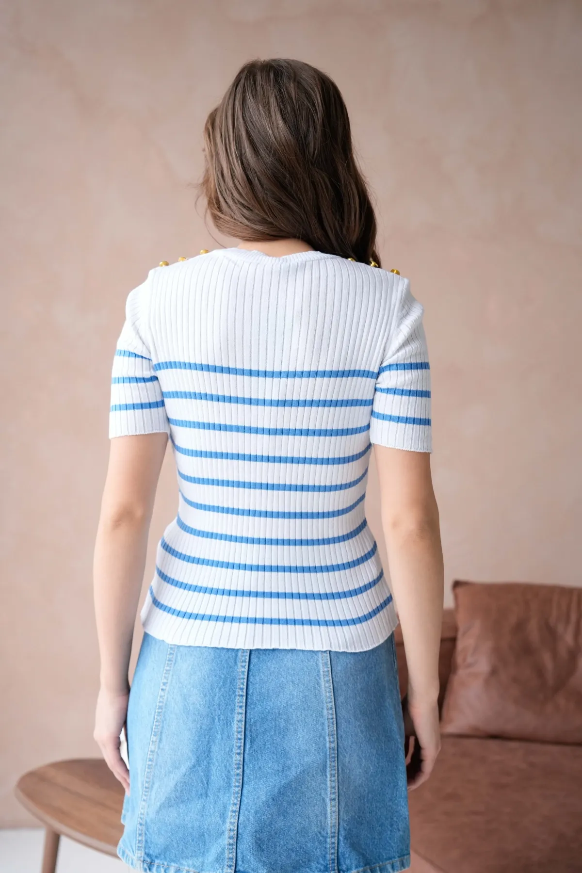 Kadın Bisiklet Yaka Omuzları Düğme Detaylı Sim Fit Triko Kazak 12034.Ctn