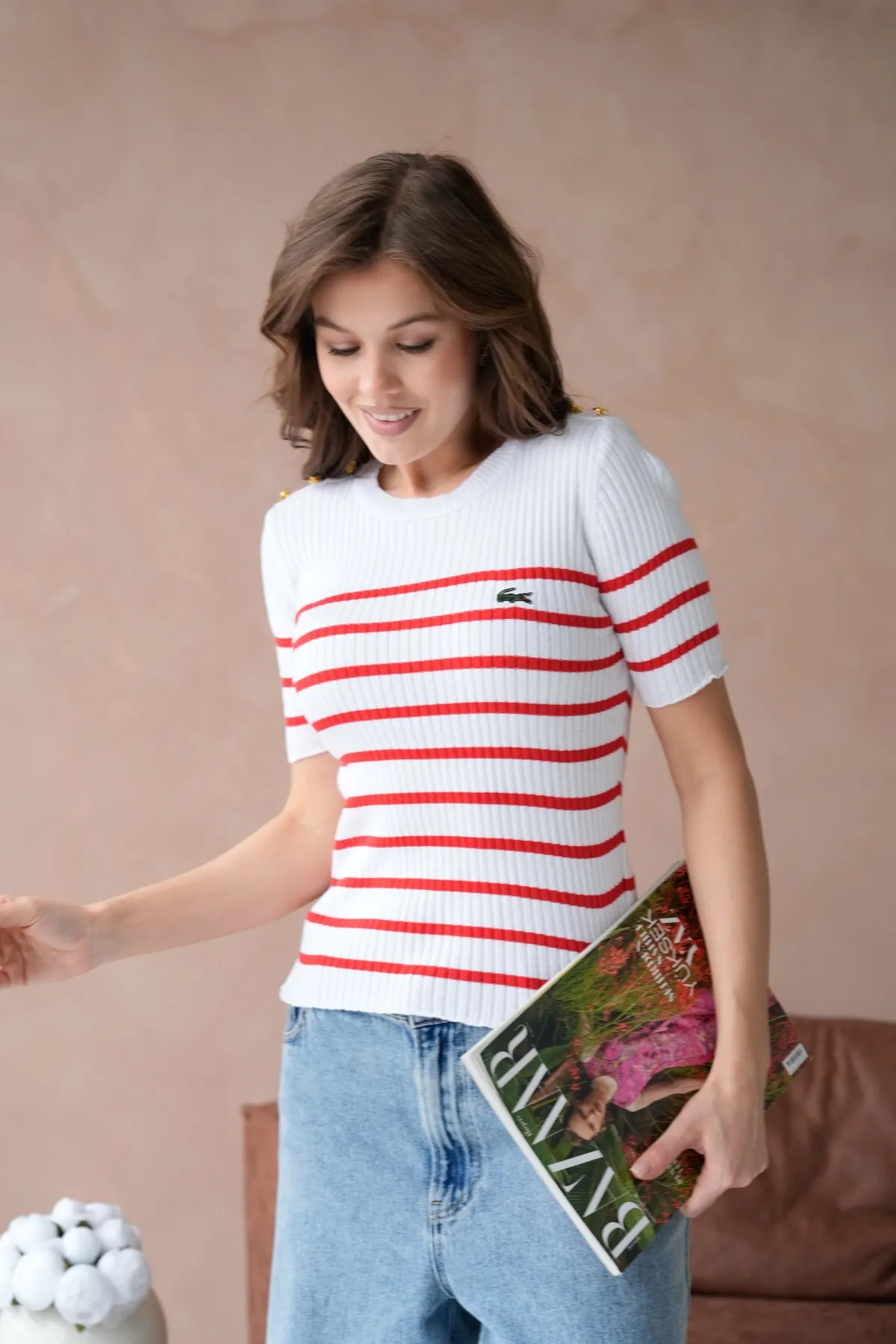 Kadın Bisiklet Yaka Omuzları Düğme Detaylı Sim Fit Triko Kazak 12034.Ctn