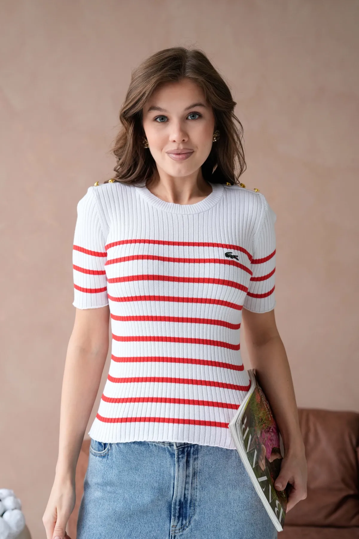 Kadın Bisiklet Yaka Omuzları Düğme Detaylı Sim Fit Triko Kazak 12034.Ctn