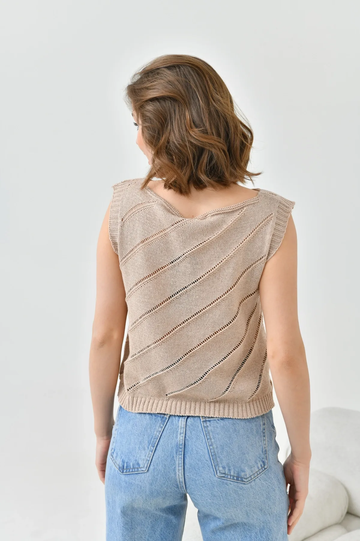 Kadın Bisiklet Yaka Örgü Detay Ajurlu Triko Sweater 8254Sw