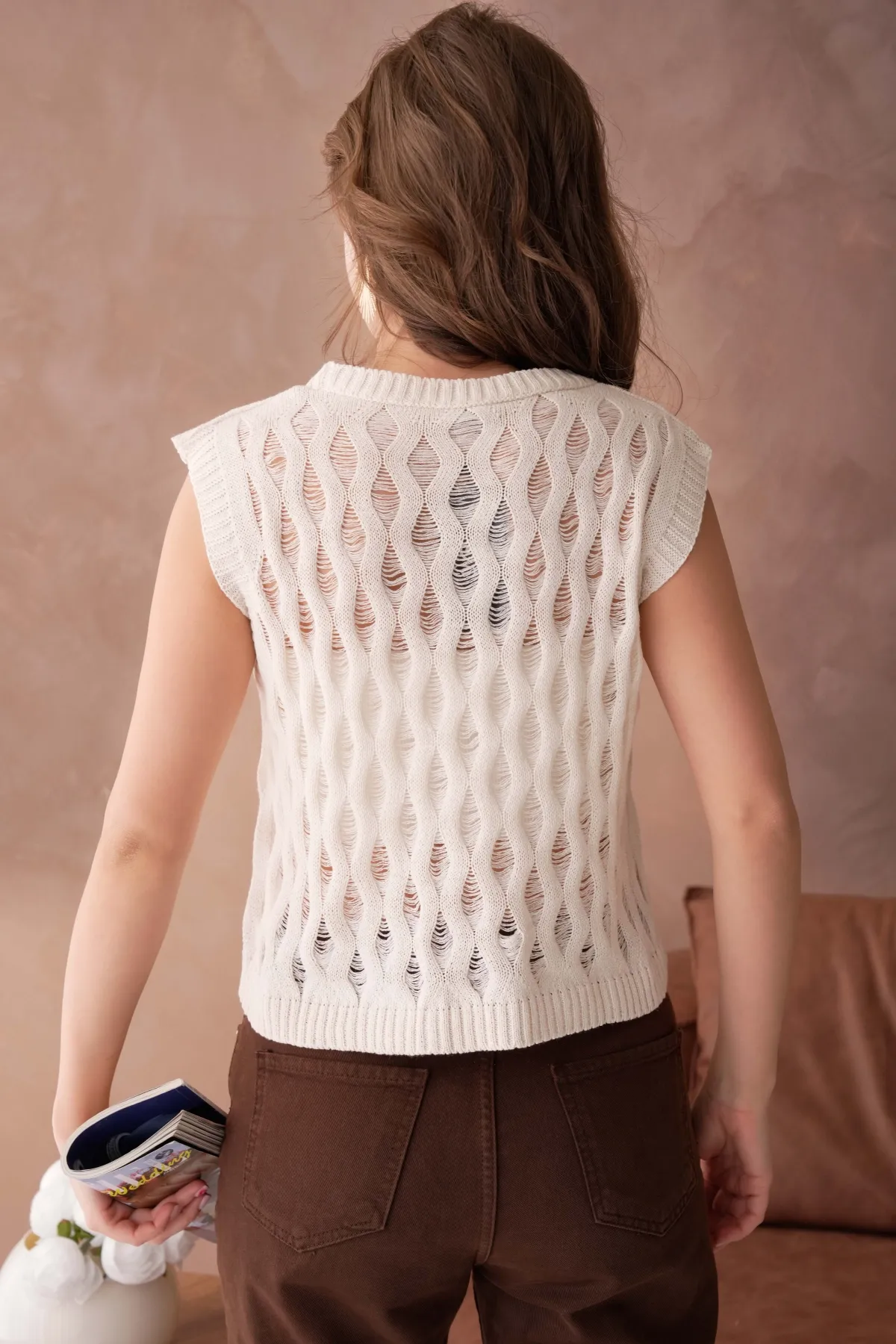 Kadın Bisiklet Yaka Ajurlu Triko Bluz 8257Sw