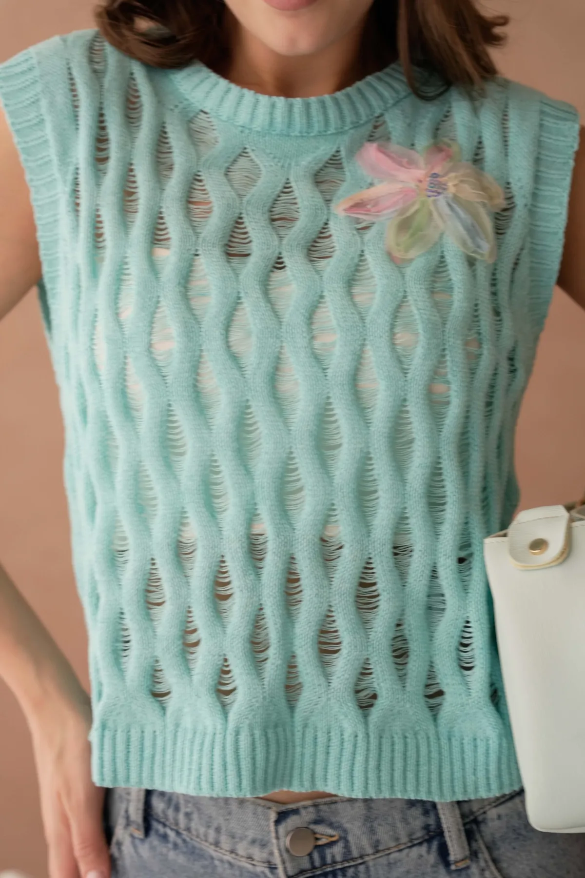 Kadın Bisiklet Yaka Ajurlu Triko Bluz 8257Sw