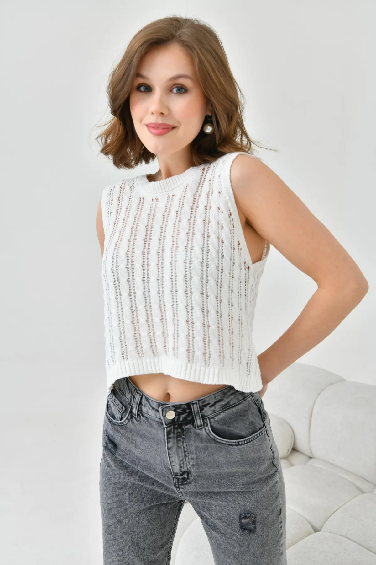 Kadın Bisiklet Yaka Crop Mevsimlik Triko Bluz 8280Sw