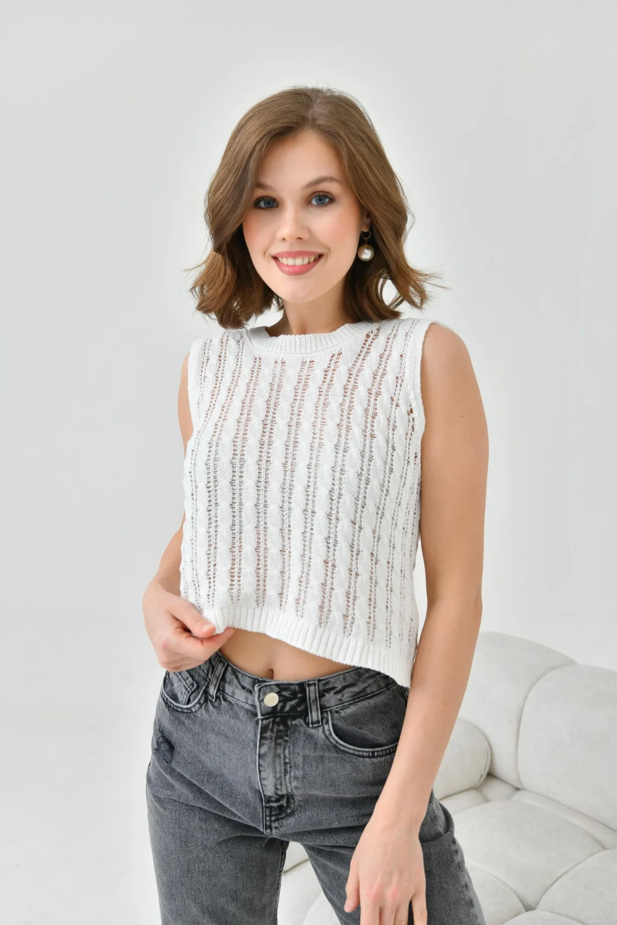 Kadın Bisiklet Yaka Crop Mevsimlik Triko Bluz 8280Sw