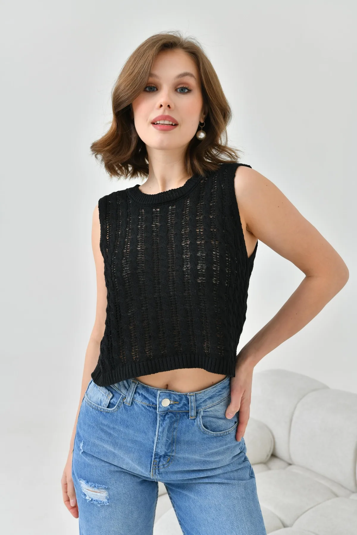 Kadın Bisiklet Yaka Crop Mevsimlik Triko Bluz 8280Sw