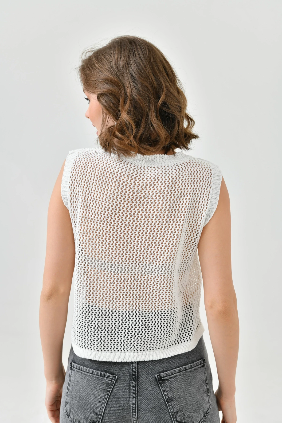 Kadın Bisiklet Yaka Crop Mevsimlik Triko Bluz 8286Sw