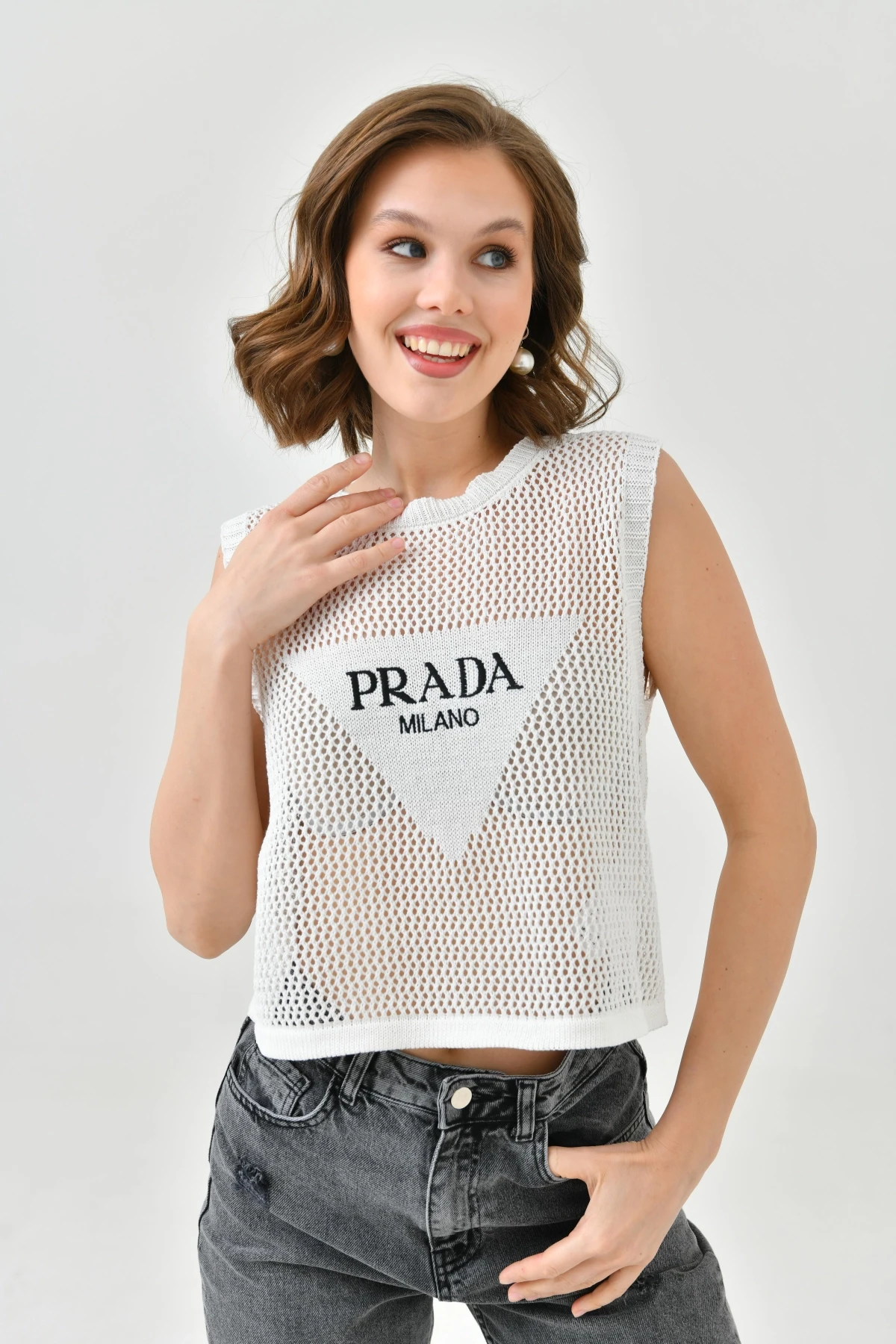 Kadın Bisiklet Yaka Crop Mevsimlik Triko Bluz 8286Sw