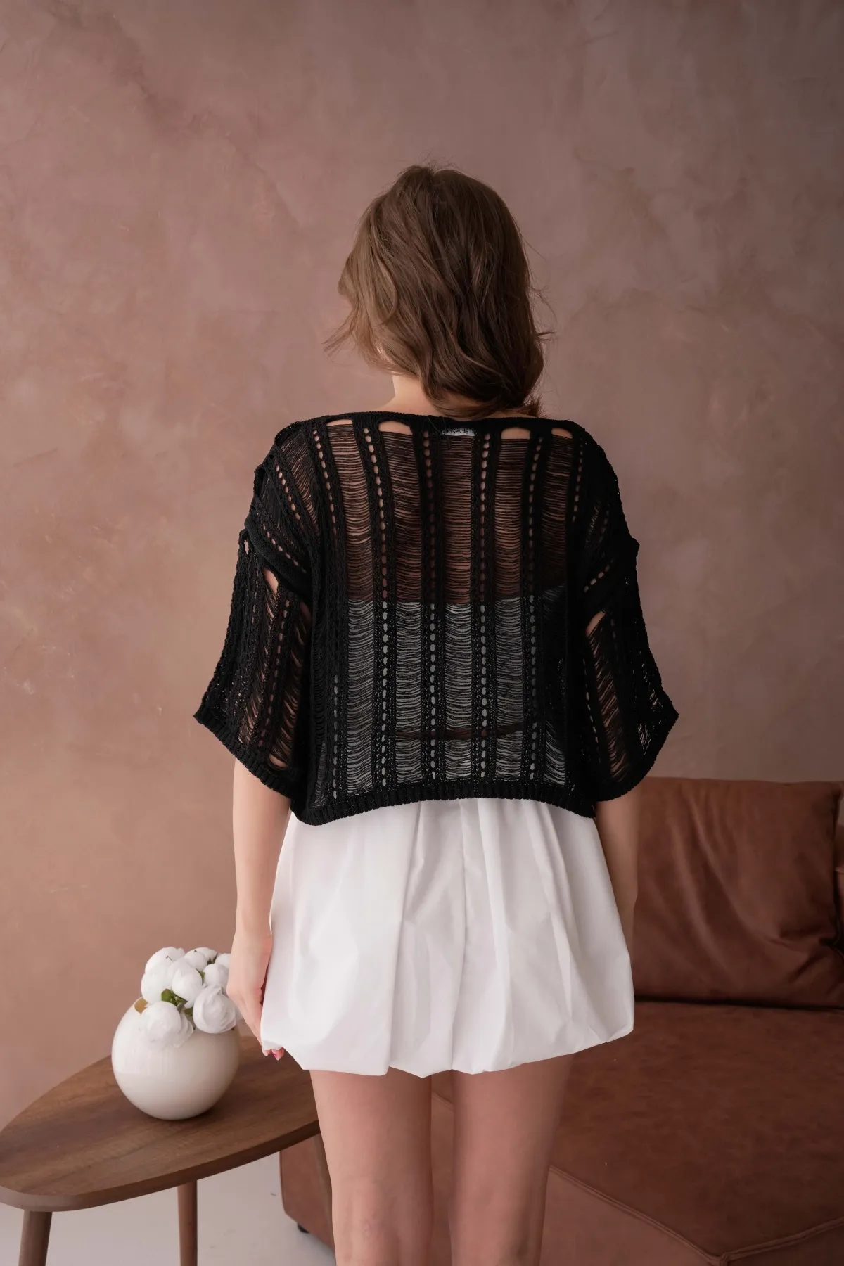 Kadın Geniş yaka Ajurlu Triko Bluz 8287Sw