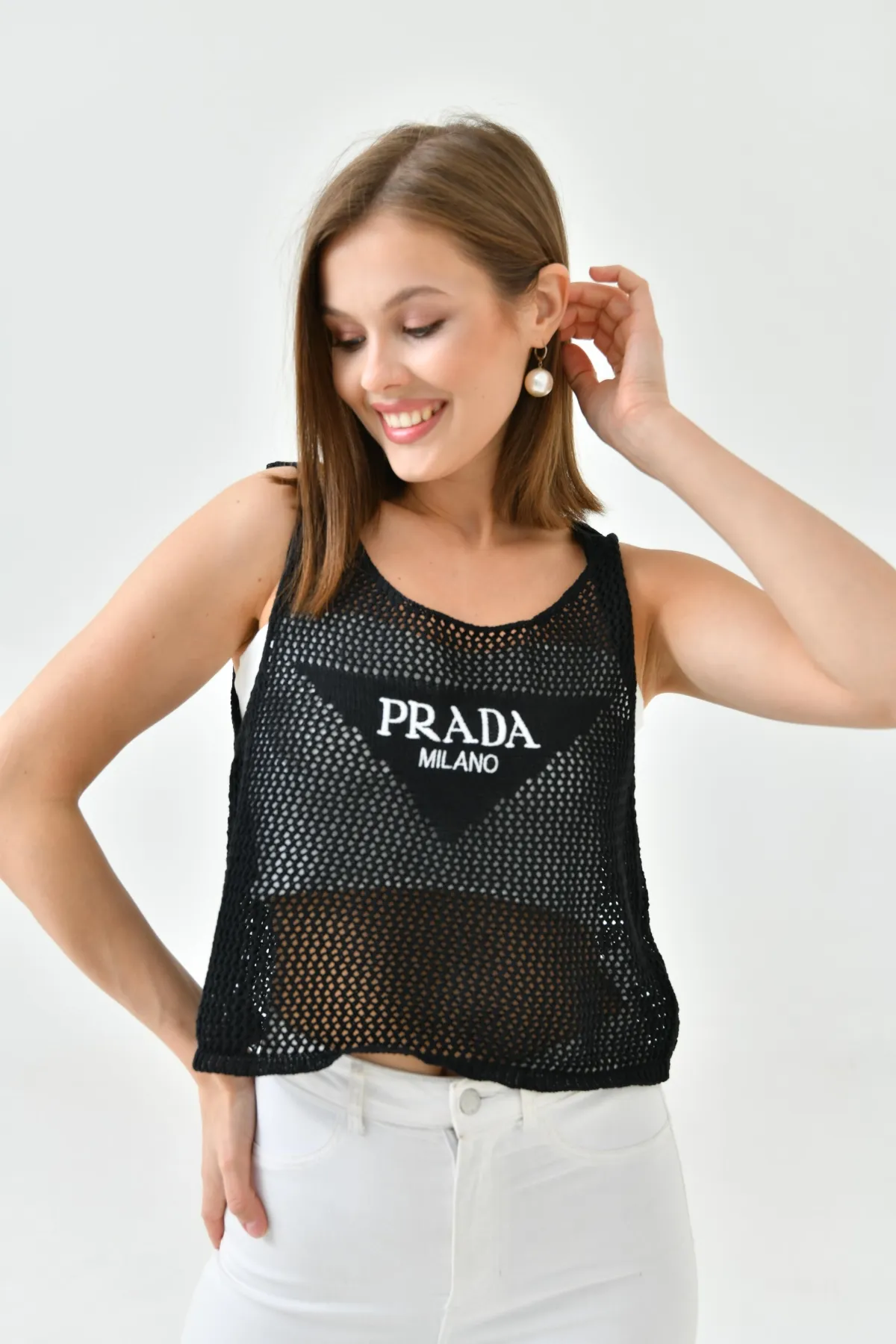 Kadın Asimetrik Yaka Örgü Detay Crop Triko Bluz 8290sw