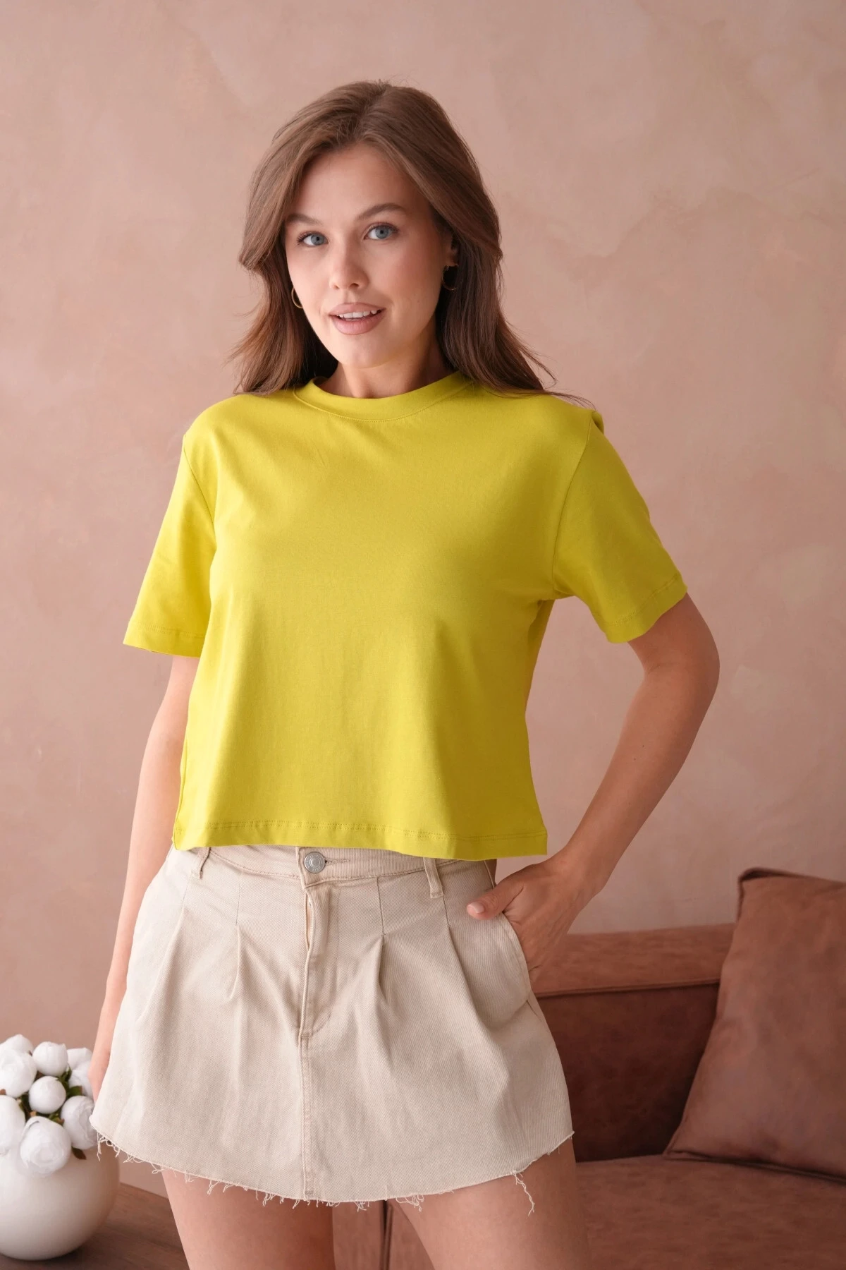 Fıstık Yeşili Kısa Kol Basic T-Shirt