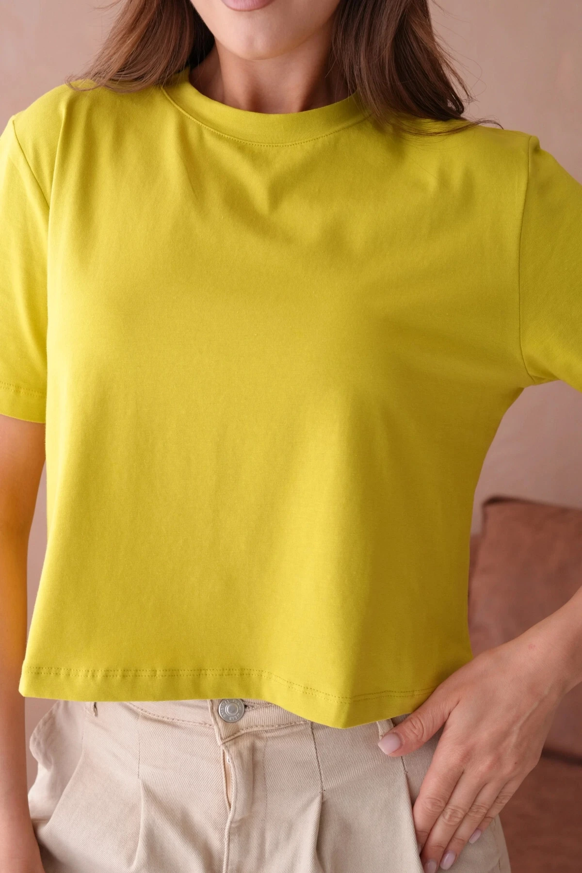 Fıstık Yeşili Kısa Kol Basic T-Shirt