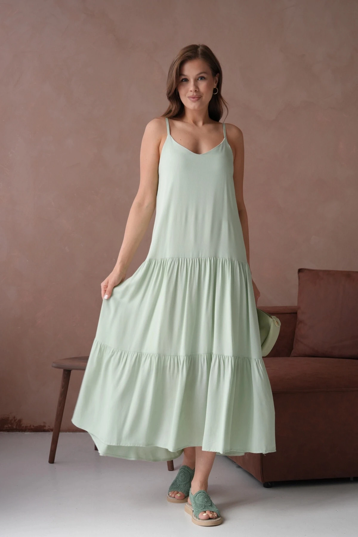 İnce Askılı Uzun Yazlık Elbise