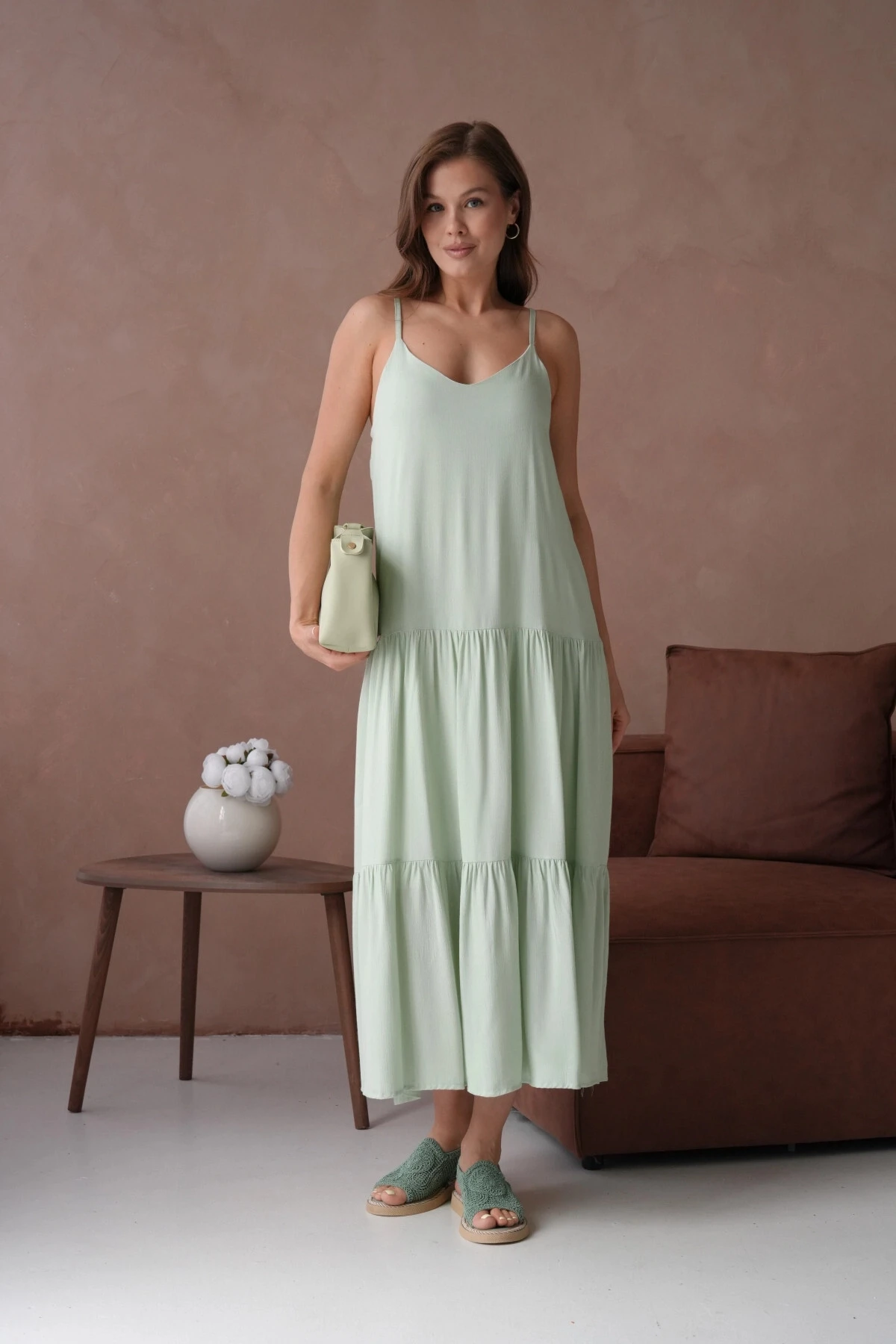 İnce Askılı Uzun Yazlık Elbise