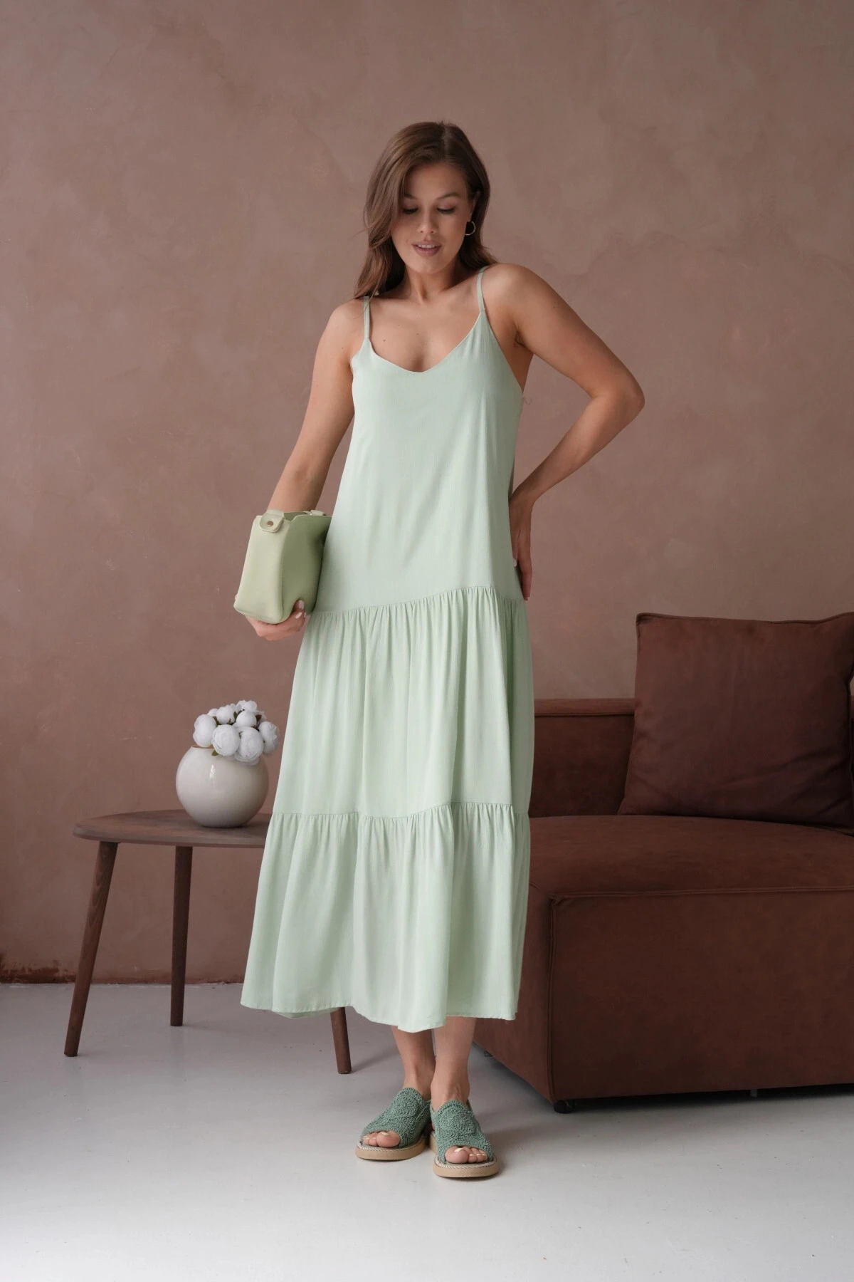 İnce Askılı Uzun Yazlık Elbise