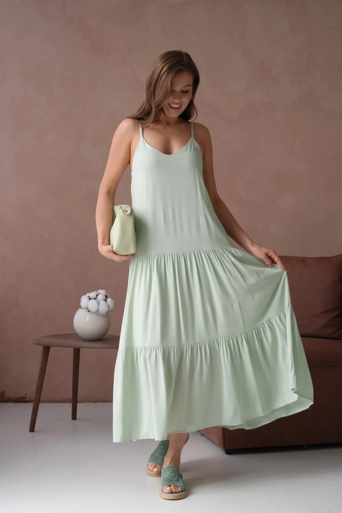 İnce Askılı Uzun Yazlık Elbise