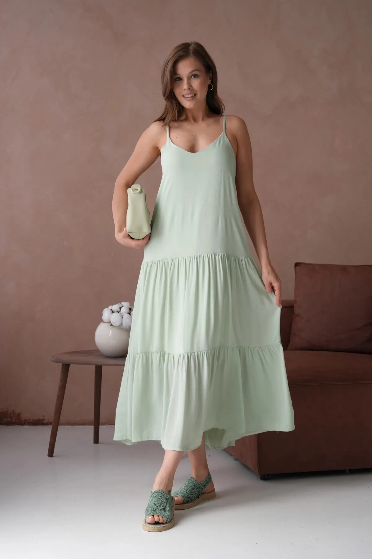 İnce Askılı Uzun Yazlık Elbise