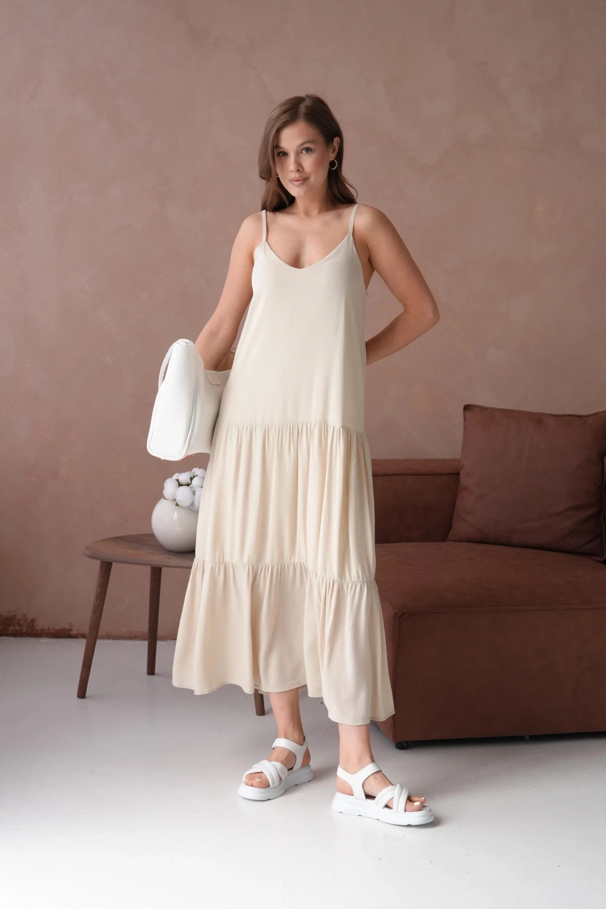 İnce Askılı Uzun Yazlık Elbise