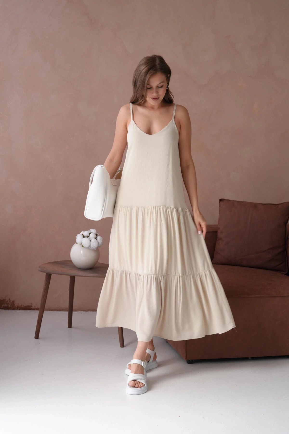 İnce Askılı Uzun Yazlık Elbise