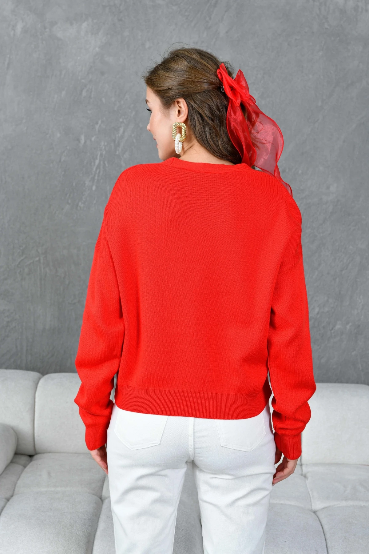 Kadın %100 Cotton Yumuşak Dokulu Triko Kazak 10317