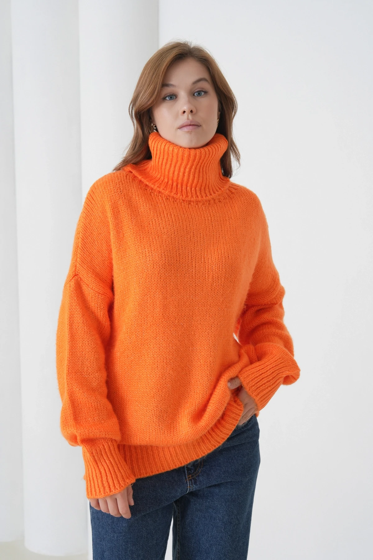 Kadın Balıkçı Yaka Kaşkorse Oversize Triko Tunik 223009