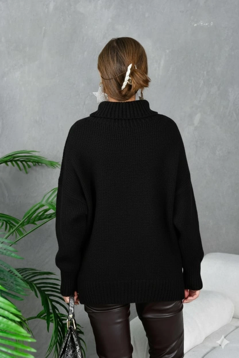 Kadın Balıkçı Yaka Kaşkorse Oversize Triko Tunik 223009