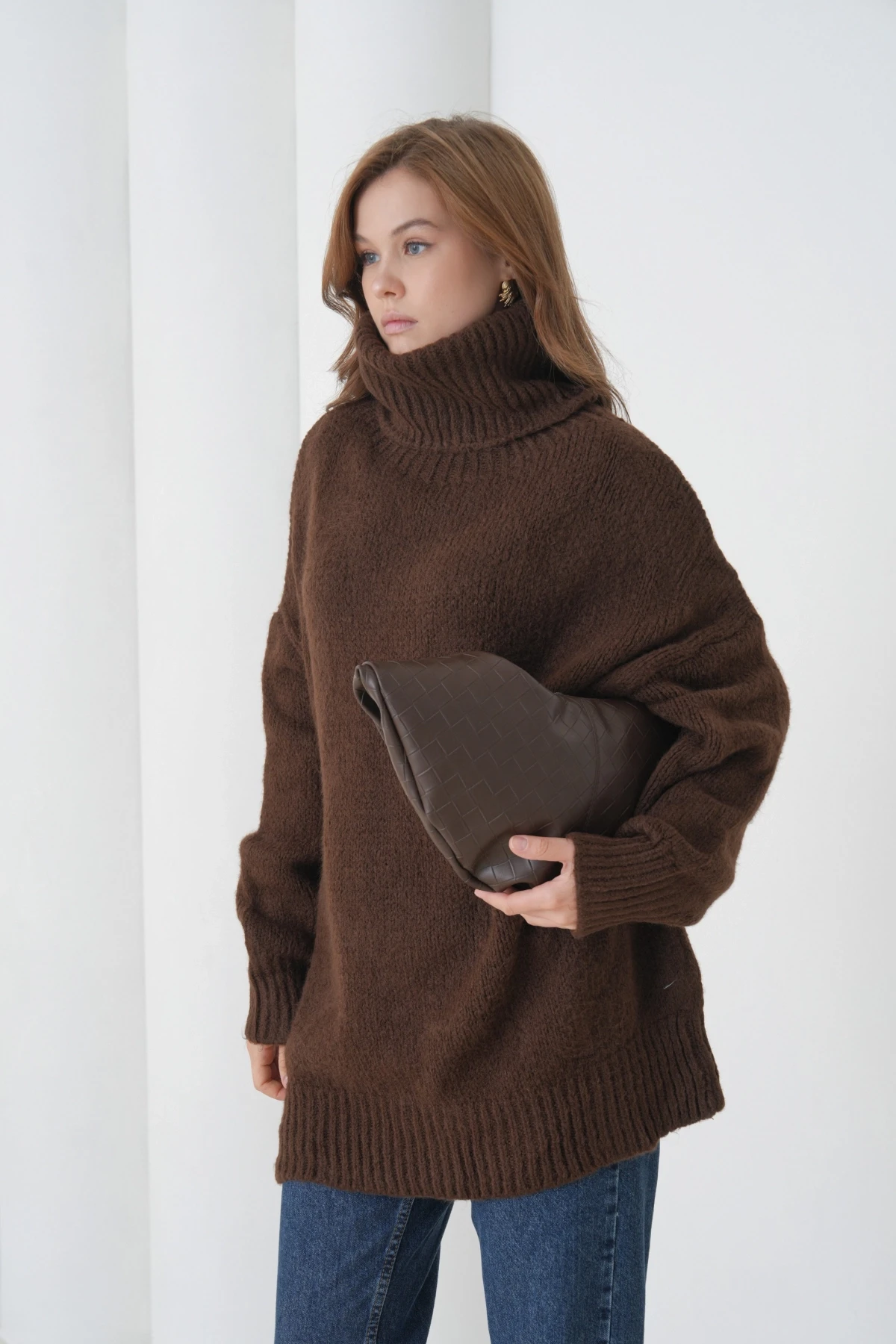 Kadın Balıkçı Yaka Kaşkorse Oversize Triko Tunik 223009