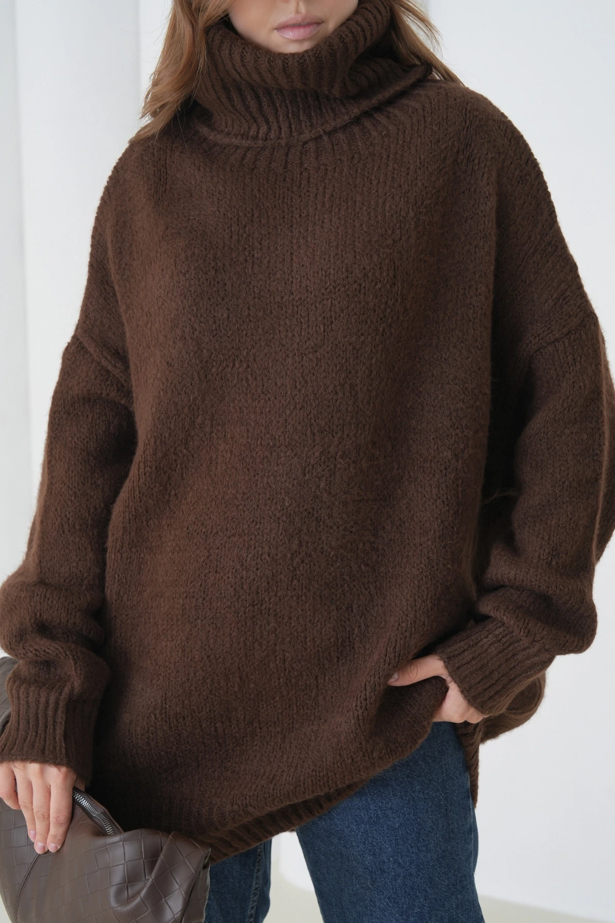 Kadın Balıkçı Yaka Kaşkorse Oversize Triko Tunik 223009