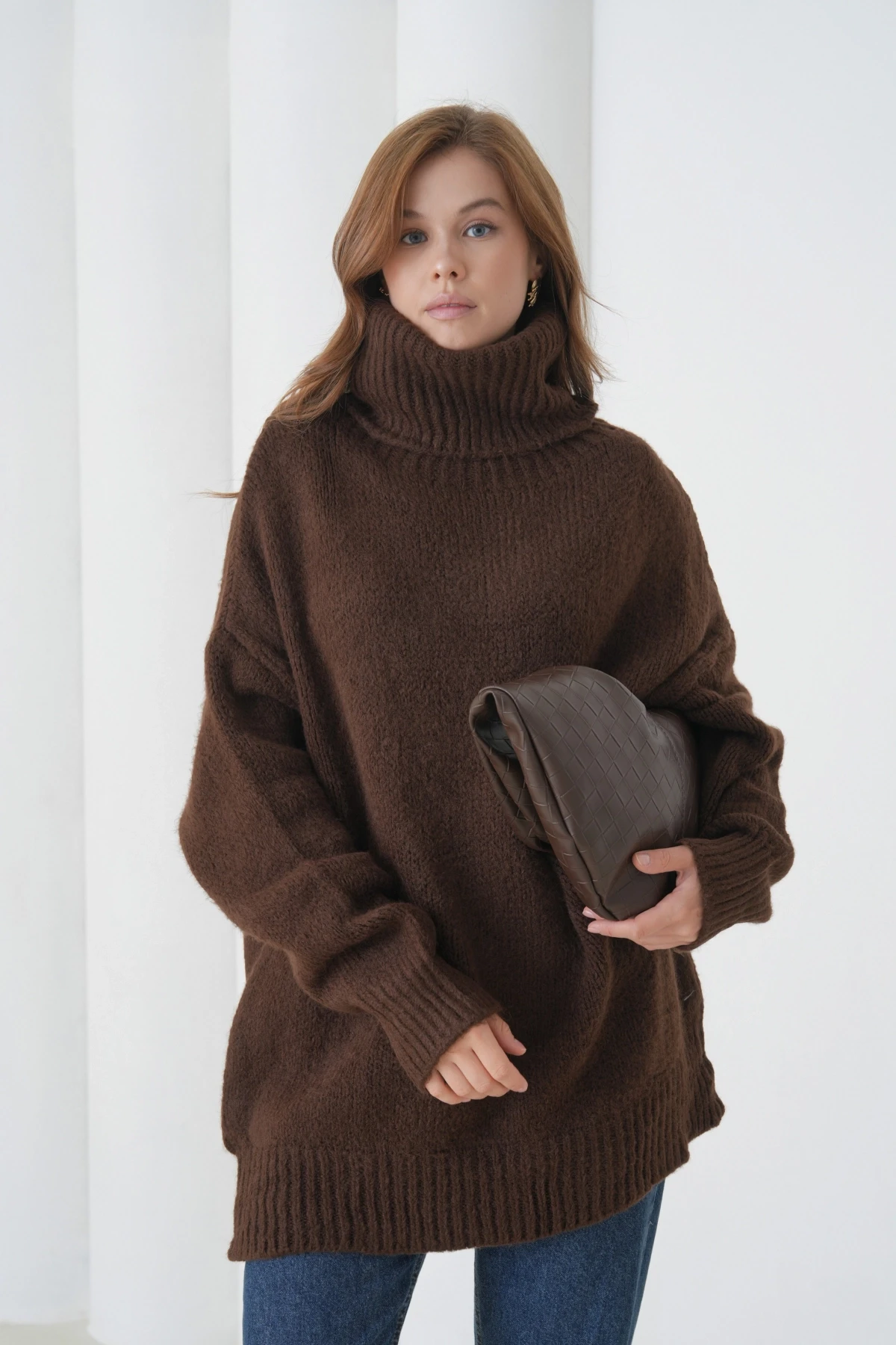 Kadın Balıkçı Yaka Kaşkorse Oversize Triko Tunik 223009