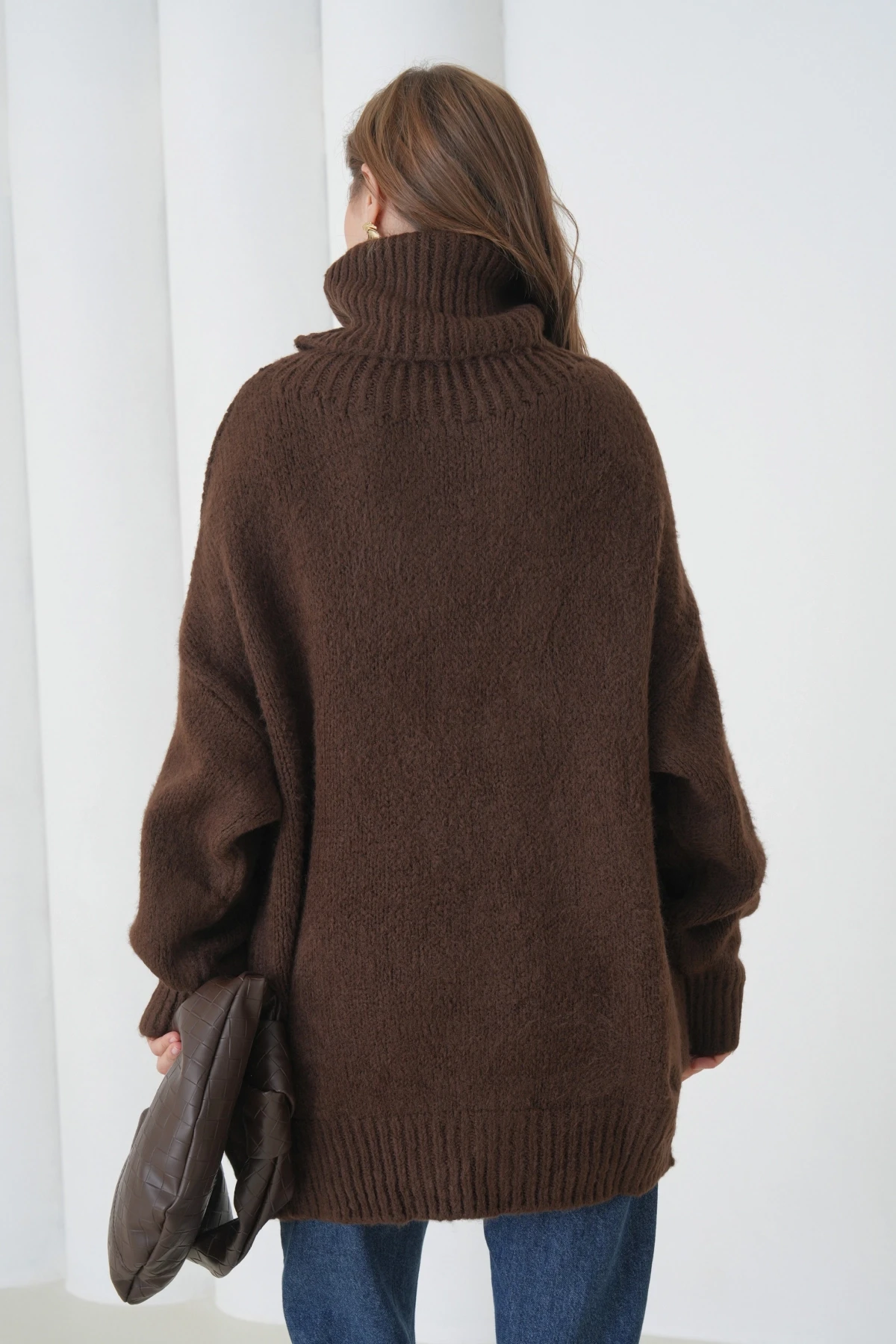 Kadın Balıkçı Yaka Kaşkorse Oversize Triko Tunik 223009